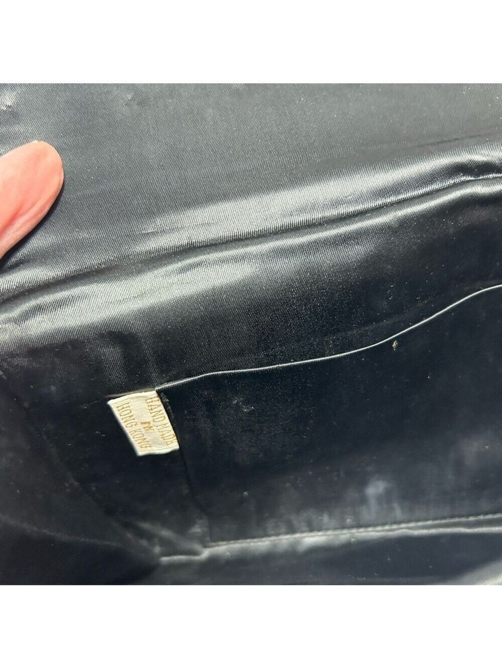 Nice Vintage Art Deco Clutch Black Beaded Sequin Satin Made In Hong Kong - Picture 6 of 9